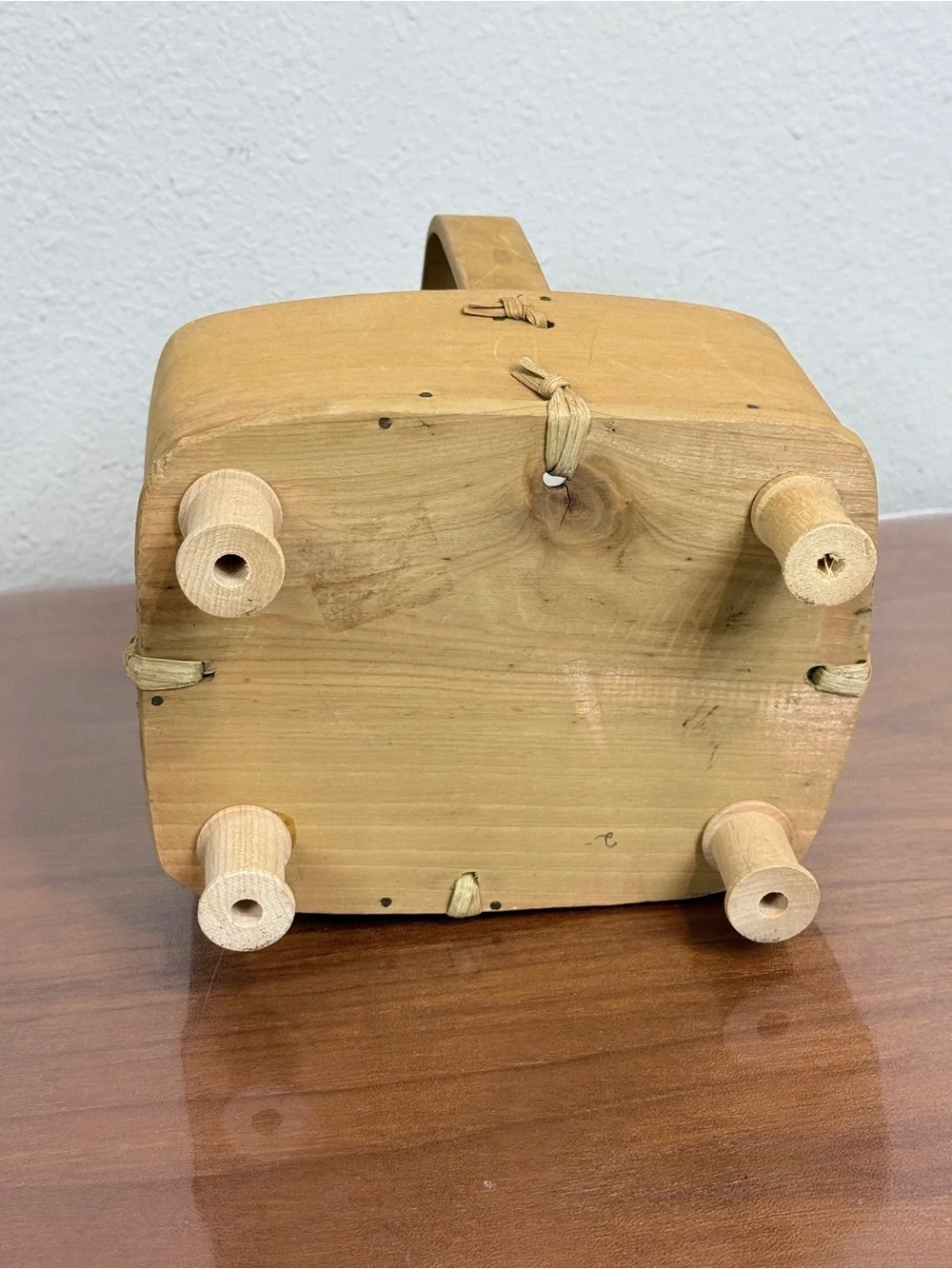 Vintage Bent Wood Basket with Sewing Spool Feet
